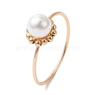 Shell Pearl Finger Rings, Copper Wire Wrapped Ring, Light Gold, Inner Diameter: 19mm(RJEW-TA00097)