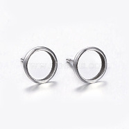 304 Stainless Steel Stud Earring Settings, Flat Round, Stainless Steel Color, Tray: 6mm, 8mm, Pin: 0.8mm(STAS-K131-A-01P)