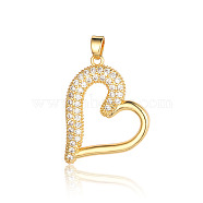 Brass Micro Pave Clear Cubic Zirconia Pendants, Heart Charms, Real 18K Gold Plated, 27x21x2.20mm(ZIRC-OY001-18G)