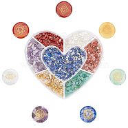 Chakra Themed Natural & Synthetic Mixed Gemstone Palm Stone, Pocket Stone for Energy Balancing Meditation, with Heart Shape Box, Chips and Flat Round, 25~25.5x5~5.5mm(G-WH0007-05)
