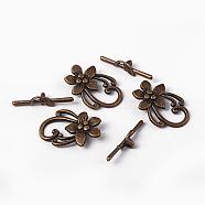 Tibetan Style Toggle Clasps, Zinc Alloy Toggle Clasps, Antique Bronze, Flower, Lead Free, Cadmium Free and Nickel Free, Flower: 20mm wide, 28mm long, Bar: about 5mm wide, 30mm long, hole: 2mm(X-MLF0677Y-NF)