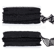 2 Cards 2 Styles Polycotton Pleated Elastic Lace Ribbon, Wave Edge Lace Trim, Clothes Accessories, Flat, Black, 3/4~1-1/8 inch(20~30mm), about 10.94 Yards(10m)/Card, 1 card/style(OCOR-FG0001-69B)