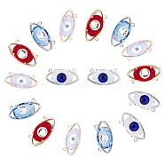 SUNNYCLUE 16Pcs 4 Colors Glass Pendants Links Connectors, with Brass Findings, Eye, Platinum & Light Gold, Mixed Color, 11x22x7mm, Hole: 1.2mm, 4pcs/color(GLAA-SC0001-48)