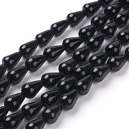 Grade A Natural Black Agate Beads Strands, Dyed & Heated, Drop, 12x8mm, Hole: 1mm, about 33pcs/strand, 15.3 inch(39cm)(G-G731-06-12x8mm-01)