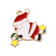 Christmas Theme Alloy Enamel Pendants, Light Gold, Santa Claus, 25x26x1.5mm, Hole: 1.6mm(ENAM-C010-01G)