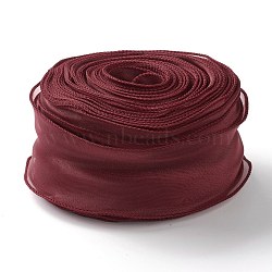 Organza Ribbon, Wired Sheer Chiffon Ribbon, for Package Wrapping, Hair Bow Clips Accessories Making, FireBrick, 2-1/8 inch(55mm), 35m/bag(38.28yards/bag)(ORIB-B001-06)