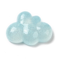 Rainbow Iridescent Plating Resin Cabochons, Glitter Cloud Cabochons, Sky Blue, 19.5x26x7.5mm(RESI-C034-01B)