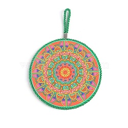 Porcelain Cup Mats, Flat Round Shape Mandala Pattern Coaster, with Hanging Rope, Medium Sea Green, 250x170x8mm(PW22061171645)