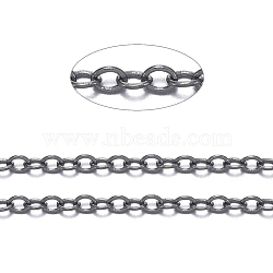 Brass Cable Chains, Soldered, with Spool, Oval, Cadmium Free & Lead Free, Long-Lasting Plated, Gunmetal, 2x1.5x0.35mm, about 301.83 Feet(92m)/roll(CHC-034Y-B)