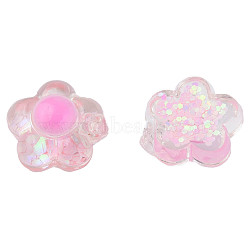 Transparent Epoxy Resin Cabochons, with Paillettes, Flower, Pink, 20x19x11mm(CRES-N034-21A)