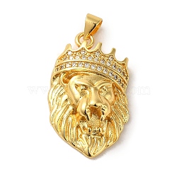 Brass Micro Pave Cubic Zirconia Pendants, Lion with Crown Charms, Real 18K Gold Plated, 29x17.5x7mm, Hole: 4.6x3.5mm(KK-R162-084G)