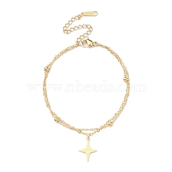 304 Stainless Steel Cable & Satellite Chains Double Layer Multi-strand Bracelet, with Star Charms, Golden, 6-3/4 inch(17cm)(BJEW-E092-03G)