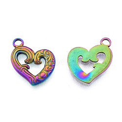 Ion Plating(IP) 201 Stainless Steel Pendants, Heart, Rainbow Color, 18.5x15x1.5mm, Hole: 2mm(STAS-N098-222M)