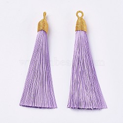 Polyester Tassel Big Pendants Decoration, Lilac, 85~90x9~10mm, Hole: 3mm(FIND-I007-A12)