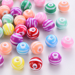 Opaque Striped Acrylic Beads, Round, Mixed Color, 11.5x10.5mm, Hole: 2.5mm, about 549pcs/500g(MACR-S373-27A)