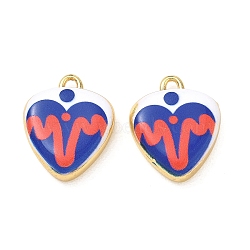 Printed Brass Pendants, Heart with Heartbeat Pattern Charms, Rack Plating, Long-Lasting Plated, Lead Free & Cadmium Free, Golden, Dark Blue, 20.5x17x5mm, Hole: 1.9mm(KK-CBA42CA-07G-06)