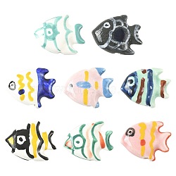 8Pcs 8 Colors Handmade Porcelain Beads, Hand Painted Ceramic Beads, Famille Rose Porcelain, Fish, Mixed Color, 20.5~22x16.5~18x6.5~7.5mm, Hole: 1.8~2.5mm, 1pc/color(PORC-FS0001-52)