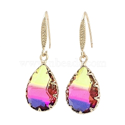 Teardrop Glass Dangle Earrigns, Light Gold Brass Earrings, Colorful, 38x13.5mm(EJEW-Q800-27KCG)