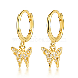 925 Sterling Silver Micro Pave Cubic Zirconia Dangle Hoop Earrings, Butterfly, with S925 Stamp, Golden, 20x8mm(QR5744-1)