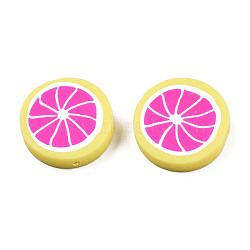 Handmade Polymer Clay Beads, Lemon Slices, Hot Pink, 19.5x4.5mm, Hole: 1.2mm(CLAY-N011-62-A04)