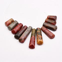 Natural Picasso Stone/Picasso Jasper Beads Strands, Graduated Fan Pendants, Focal Beads, 16~39x9.5~10x5mm, Hole: 1mm, 11pcs/strand, 3.27 inch(G-P298-H02)
