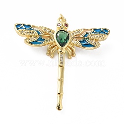 Rack Plating Brass Micro Pave Cubic Zirconia Pendants, with Enamel, Real 18K Gold Plated, Long-Lasting Plated, Lead Free & Cadmium Free, Dragonfly, Steel Blue, 42x40x7mm, Jump Ring: 5x0.8mm, 3.6mm Inner Diameter(X-KK-E281-07G-02)