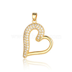 Brass Micro Pave Clear Cubic Zirconia Pendants, Heart Charms, Real 18K Gold Plated, 27x21x2.20mm(ZIRC-OY001-18G)