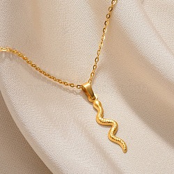 304 Stainless Steel Snake Pendant Necklaces for Women Men, Real 18K Gold Plated, 15.83 inch(40.2cm), pendant: 28.5x6.5mm(NJEW-Z063-03G-01)