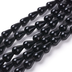 Grade A Natural Black Onyx Beads Strands, Dyed & Heated, Drop, 12x8mm, Hole: 1mm, about 33pcs/strand, 15.3 inch(39cm)(G-G731-06-12x8mm-01)