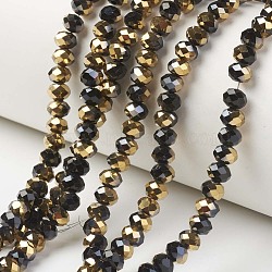 Electroplate Opaque Glass Beads Strands, Half Golden Plated, Faceted, Rondelle, Black, 2x1.5mm, Hole: 0.4mm, about 195pcs/strand, 11 inch(28cm)(X-EGLA-A034-P1mm-O01)
