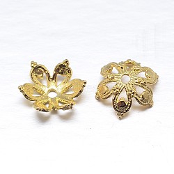 Real 18K Gold Plated 6-Petal 925 Sterling Silver Bead Caps, Flower, Golden, 10x4mm, Hole: 1mm, about 48pcs/20g(STER-M100-03)
