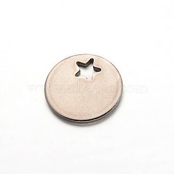 Flat Round with Star 304 Stainless Steel Charms, Stainless Steel Color, 12.5x1mm, Hole: 3mm(STAS-M211-14)