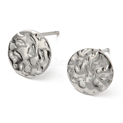 Non-Tarnish 201 Stainless Steel Textured Flat Round Stud Earring Findings, with 304 Stainless Steel Pins, Stainless Steel Color, 10mm, Hole: 1.2mm, Pin: 0.7mm(EJEW-H096-03P)