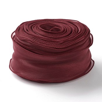 Organza Ribbon, Wired Sheer Chiffon Ribbon, for Package Wrapping, Hair Bow Clips Accessories Making, FireBrick, 2-1/8 inch(55mm), about 37.18~38.28 yards(34~35m)/bag