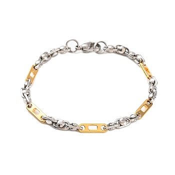 304 Stainless Steel Link Chain Bracelets, with 201 Stainless Steeel Findings, Golden & Stainless Steel Color, 8-5/8 inch(22cm)