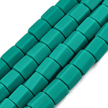 Handmade Polymer Clay Beads Strands, Hexagon Barrel, Dark Cyan, 6x6x5.5mm, Hole: 1.8mm, about 63~64pcs/strand, 15.55~15.79 inch(39.5~40.1cm)