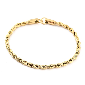 304 Stainless Steel Twisted Bracelet Makings, with Jump Ring, Fits for Connector Charms, Real 14K Gold Plated, 6-1/8 inch(15.5cm), Hole: 4.5mm