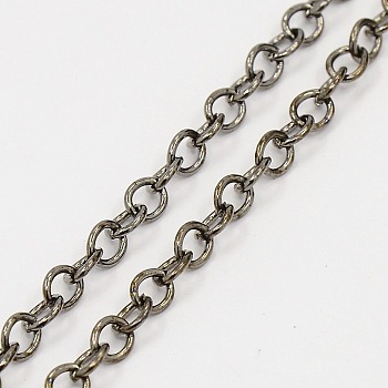 Iron Cable Chains, Soldered, with Spool, Oval, Lead Free & Nickel Free, Gunmetal, 4x3.5x0.8mm, about 328.08 Feet(100m)/roll