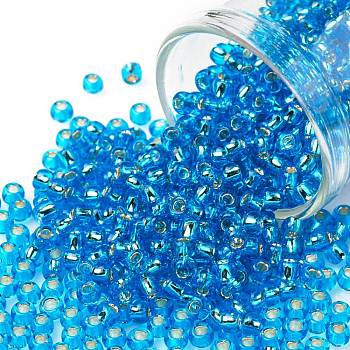 TOHO Round Seed Beads, Japanese Seed Beads, (23B) Silver Lined Aqua, 8/0, 3mm, Hole: 1mm, about 1110pcs/50g
