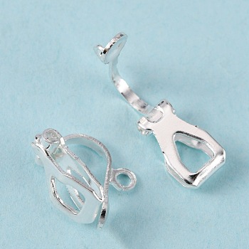 Brass Clip-on Earring Findings, for Non-Pierced Ears, Silver Color Plated, 13x6x7mm, Hole: 1mm