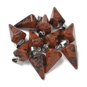 Natural Mahogany Obsidian Pendants, with 201 Stainless Steel Finding, Cone, 25x15mm, Hole: 4x7mm