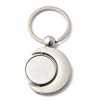 Rotatable Alloy Blank Pendant Keychain Cabochon Settings, Flat Round, Double Side Cabochon Setting with Iron Key Rings, Platinum, 69mm