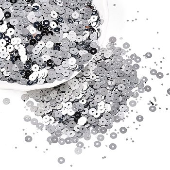 Ornament Accessories Plastic Paillette Beads, Sequins Beads, Disc, Silver, 4x0.2mm, Hole: 1mm