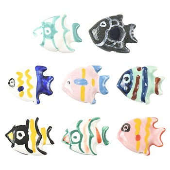 8Pcs 8 Colors Handmade Porcelain Beads, Hand Painted Ceramic Beads, Famille Rose Porcelain, Fish, Mixed Color, 20.5~22x16.5~18x6.5~7.5mm, Hole: 1.8~2.5mm, 1pc/color