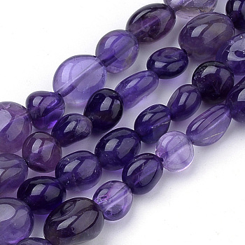 Natural Amethyst Beads Strands, Oval, 6~12x5~8x3~8mm, Hole: 1mm, about 50~57pcs/strand, 15.7 inch