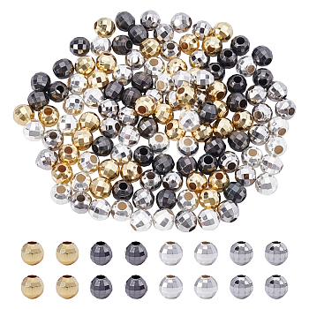 Faceted Round Brass Spacer Beads, Mixed Color, 5mm, Hole: 2mm, 120pcs/box