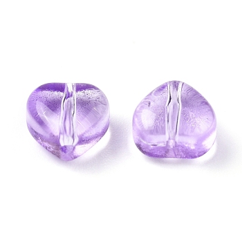 Electroplate Glass Beads, with Glitter Powder, Heart, Lilac, 5.5x6x3.7mm, Hole: 0.8mm