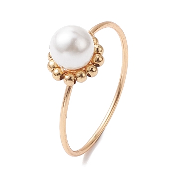 Shell Pearl Finger Rings, Copper Wire Wrapped Ring, Light Gold, Inner Diameter: 19mm