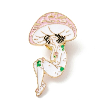 Mushroom Girls Enamel Pin, Cartoon Alloy Brooch for Backpack Clothes, Light Golden, Colorful, 43x23x2mm