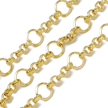 Brass Rolo Chains, with Spool, Unwelded, Long-Lasting Plated, Cadmium Free & Nickel Free & Lead Free, Real 18K Gold Plated, 7.5x3mm, 14x3mm